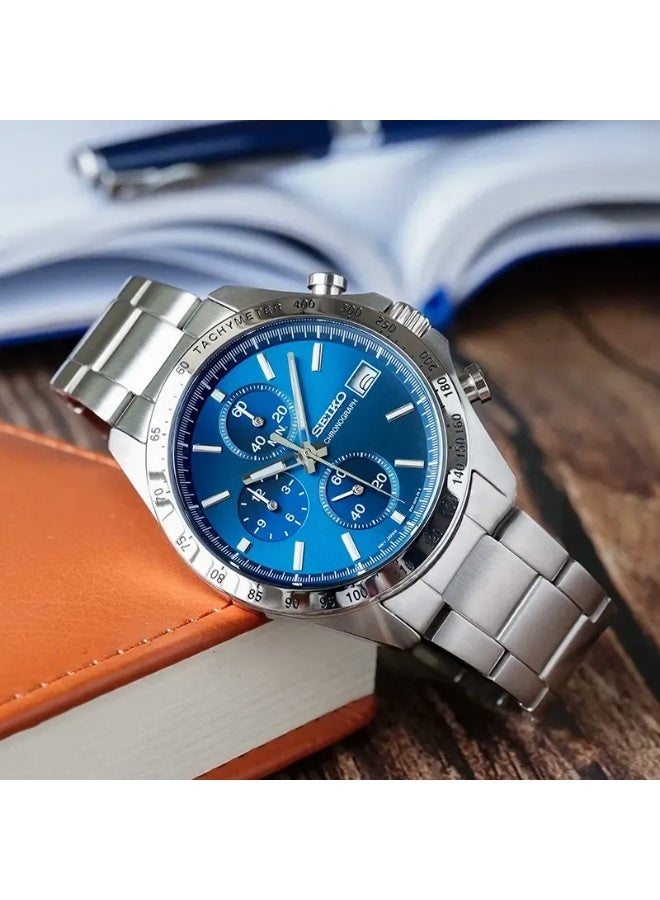 Seiko Spirit Chronograph Men’s Watch SBTR023, 39.8 mm Blue Dial & Stainless Steel Bracelet, Tachymeter, 100 m WR - Image 2